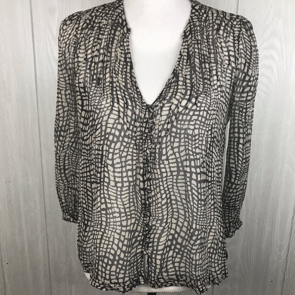 Joie sheer v-neck button down 3/4 sleeve top